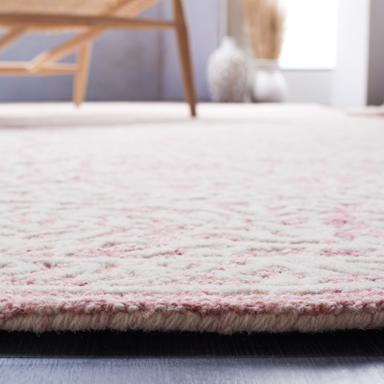 Ivory and Pink Hand-Tufted Wool Rectangular Area Rug 8' x 10'