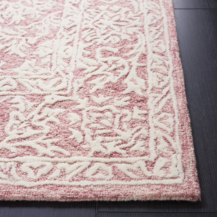 Ivory and Pink Hand-Tufted Wool Rectangular Area Rug 8' x 10'