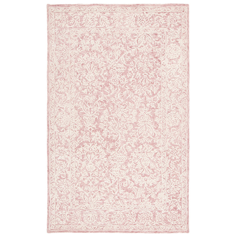 Ivory and Pink Hand-Tufted Wool Rectangular Area Rug 8' x 10'