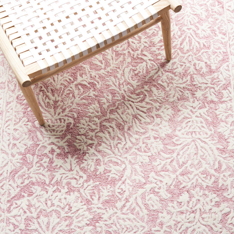 Ivory and Pink Hand-Tufted Wool Rectangular Area Rug 8' x 10'