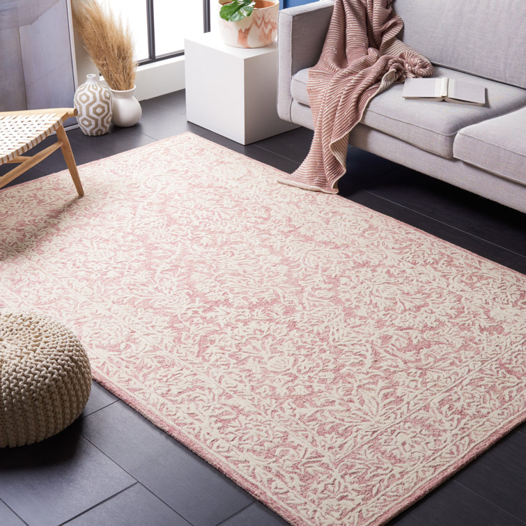 Ivory and Pink Hand-Tufted Wool Rectangular Area Rug 8' x 10'