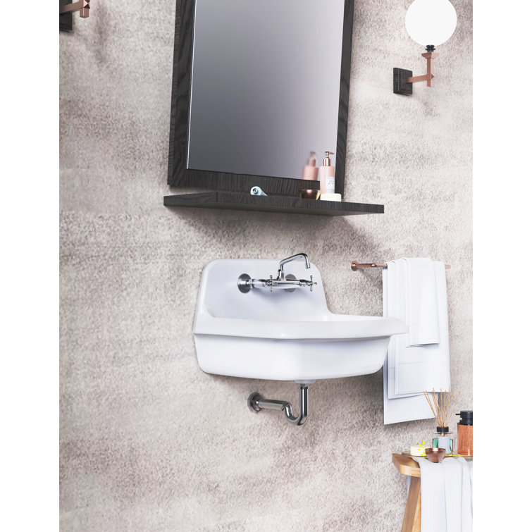 24-Inch White Ceramic Wall-Mounted Farmhouse Utility Sink