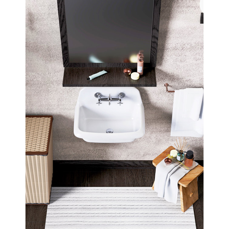 24-Inch White Ceramic Wall-Mounted Farmhouse Utility Sink