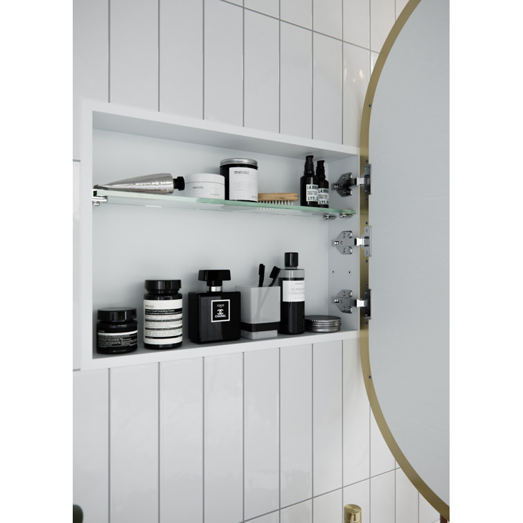 Satin Brass Oval Recessed Medicine Cabinet with Mirror
