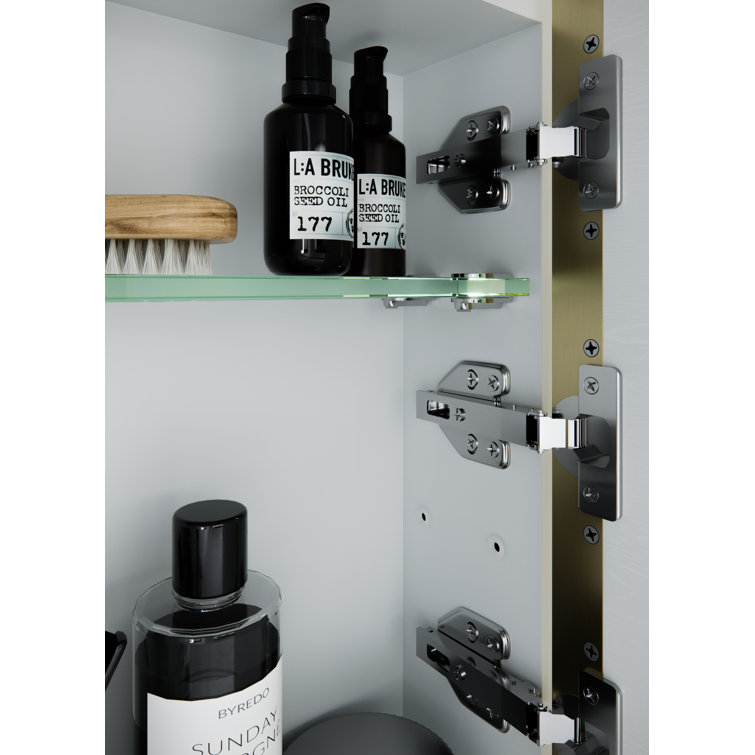 Satin Brass Oval Recessed Medicine Cabinet with Mirror
