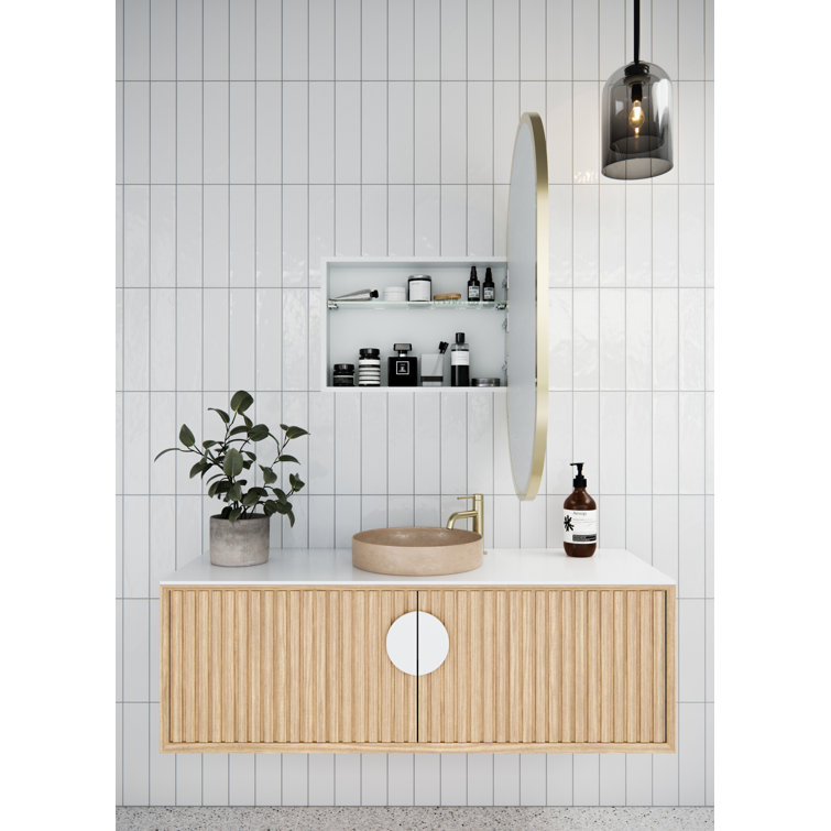 Satin Brass Oval Recessed Medicine Cabinet with Mirror
