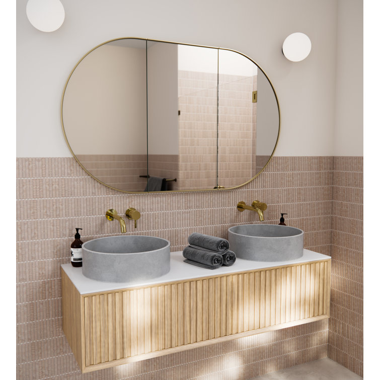 Black Framed Oval Recessed Medicine Cabinet with Mirror