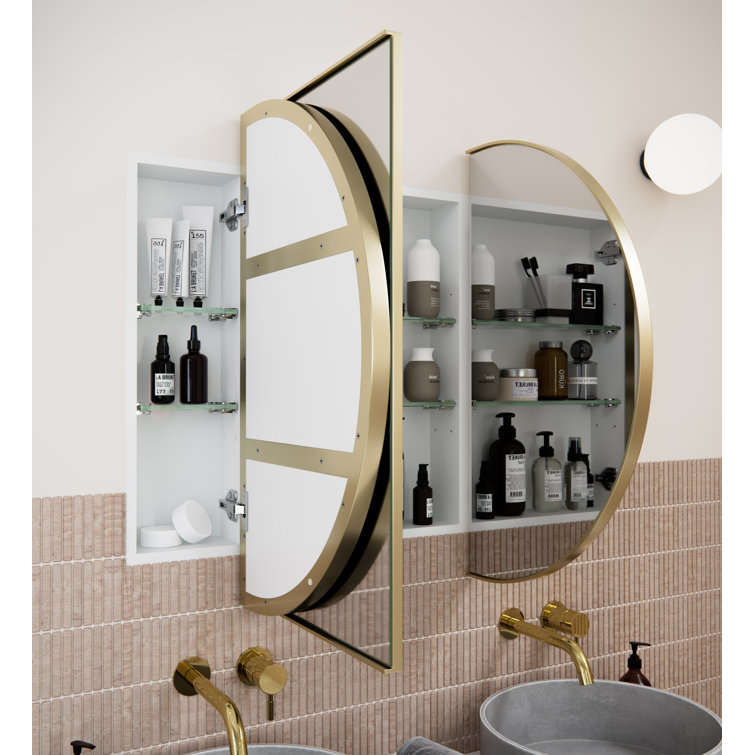 Black Framed Oval Recessed Medicine Cabinet with Mirror