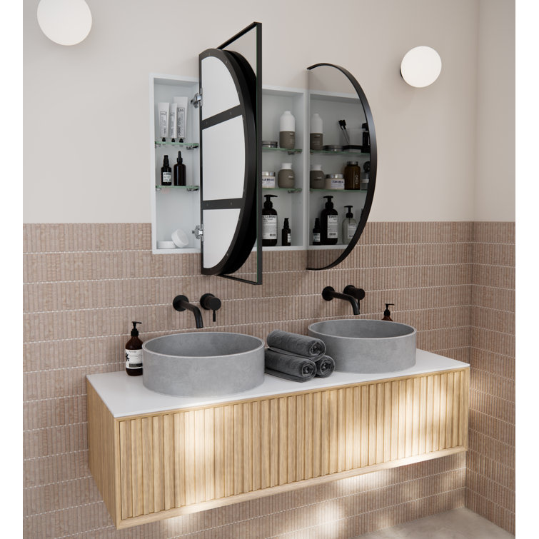Black Framed Oval Recessed Medicine Cabinet with Mirror