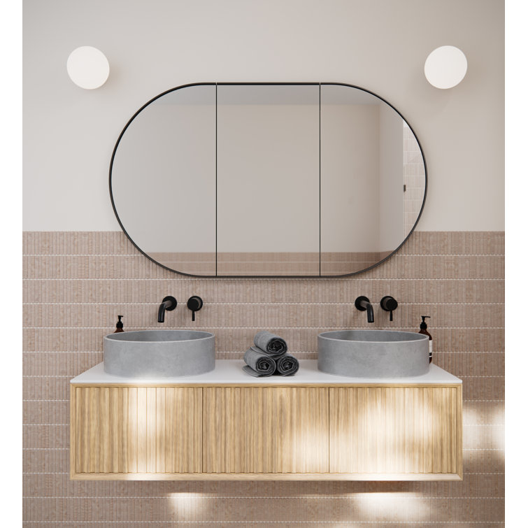 Black Framed Oval Recessed Medicine Cabinet with Mirror