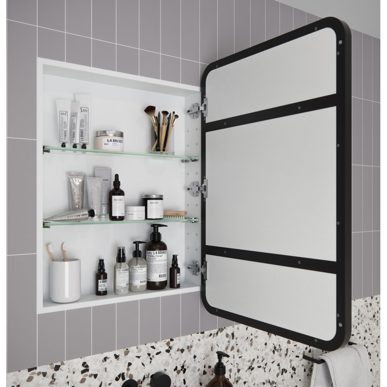 Black Stainless Steel Recessed Medicine Cabinet with Mirror