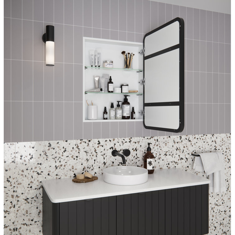 Black Stainless Steel Recessed Medicine Cabinet with Mirror