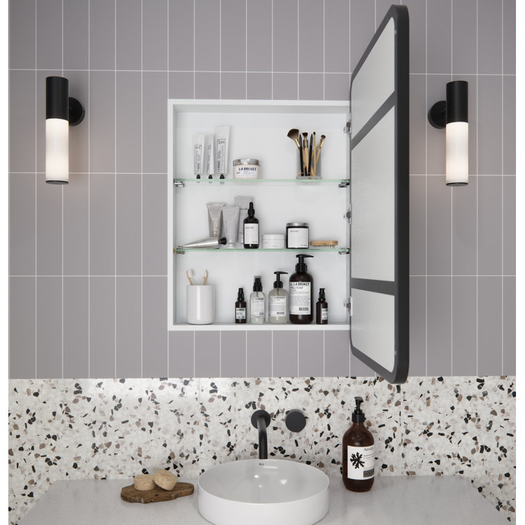 Black Stainless Steel Recessed Medicine Cabinet with Mirror