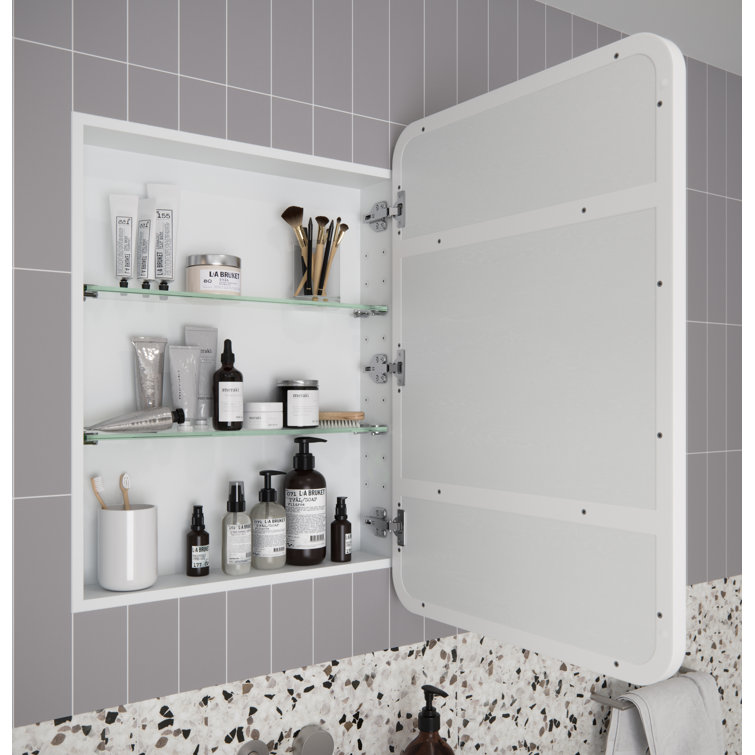 White Stainless Steel Recessed Medicine Cabinet with Adjustable Shelves