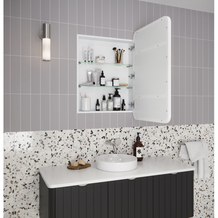 White Stainless Steel Recessed Medicine Cabinet with Adjustable Shelves