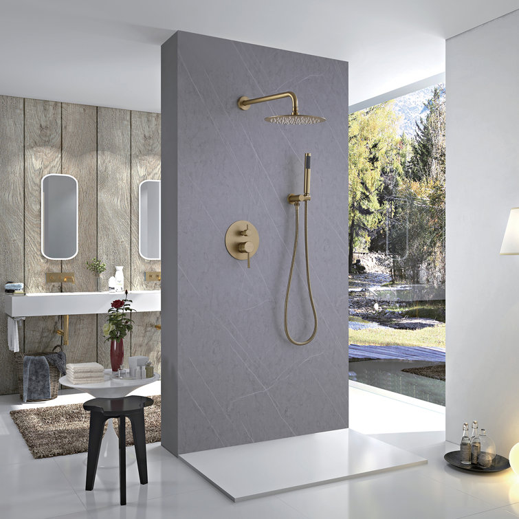 Brushed Gold Stainless Steel Rain Shower Faucet with Handheld Combo
