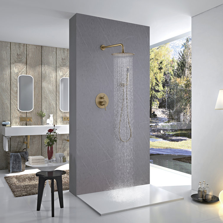 Brushed Gold Stainless Steel Rain Shower Faucet with Handheld Combo