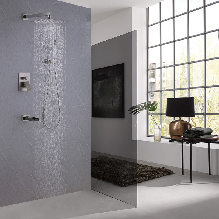 Brushed Nickel High Pressure Waterfall Spout Shower Kit