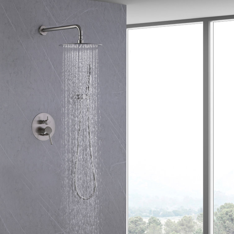Large Brushed Nickel Rain Shower Faucet with Handheld