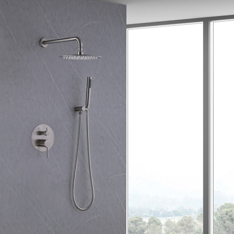 Large Brushed Nickel Rain Shower Faucet with Handheld
