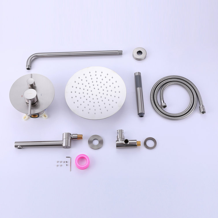 Brushed Nickel Wall Mounted Rain Shower Faucet Set