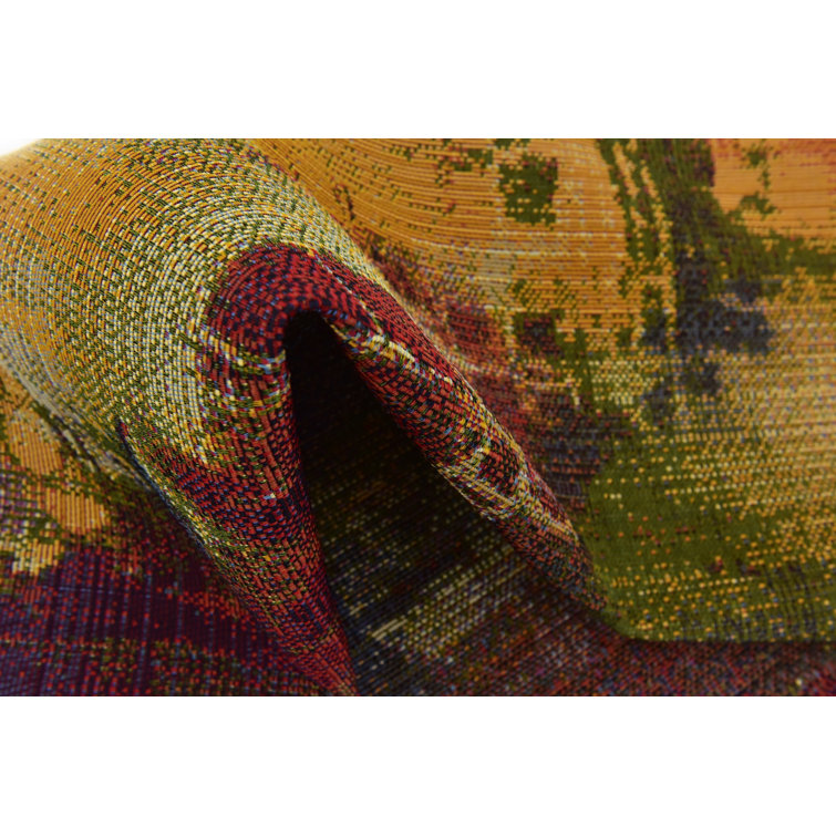 Vibrant Abstract Multi-Color 6' Square Outdoor Synthetic Rug