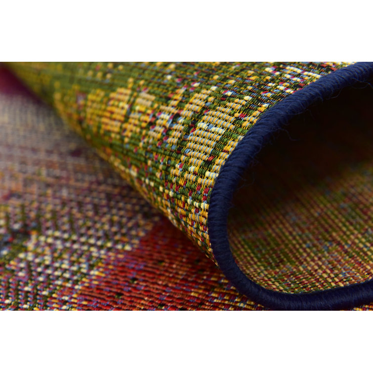 Vibrant Abstract Multi-Color 6' Square Outdoor Synthetic Rug