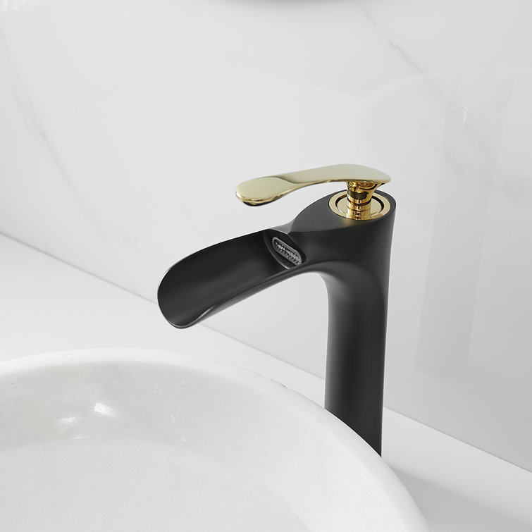 Matte Black and Gold Single Handle Vessel Sink Faucet