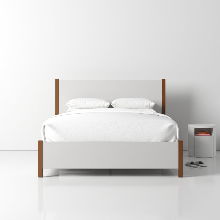 Queen White and Brown Upholstered Wood Frame Bed