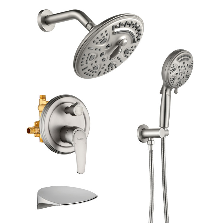 Brushed Nickel Wall Mounted Shower System with Adjustable Head