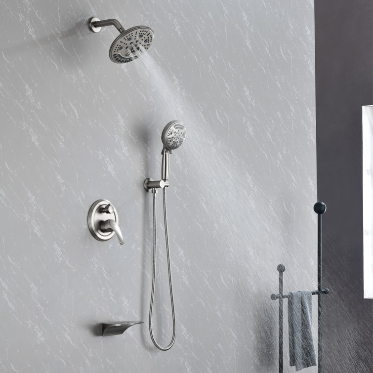 Brushed Nickel Wall Mounted Shower System with Adjustable Head