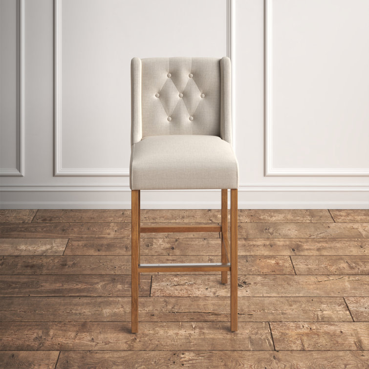 Karla Traditional Tufted 30" Barstool with Solid Wood Legs