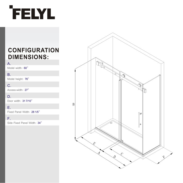 Chrome Finish Frameless Rectangle Shower Enclosure with Clear Glass