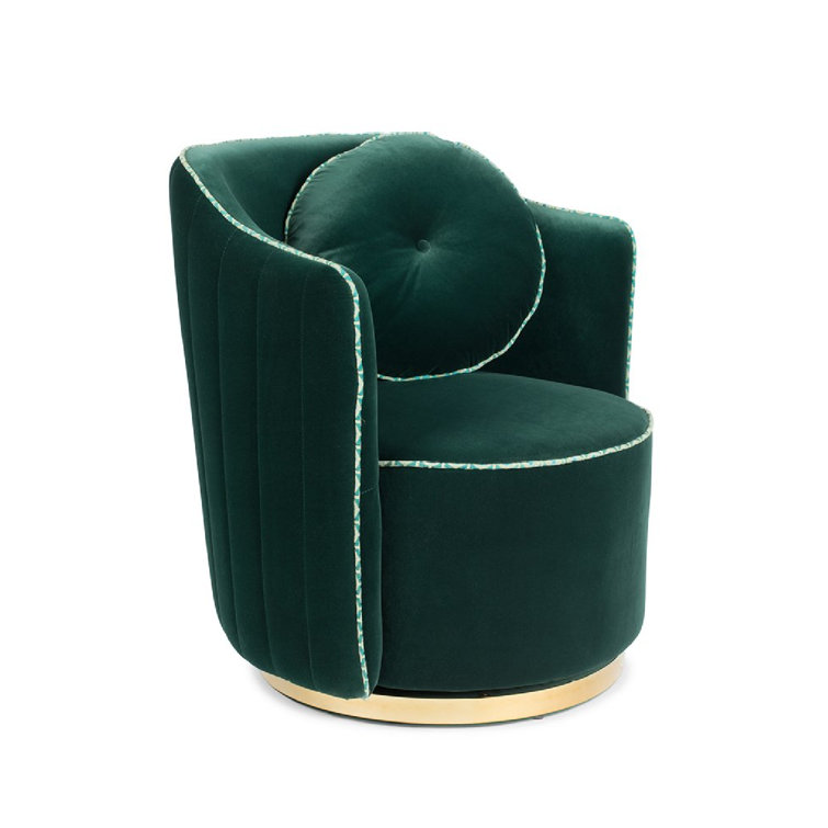 Elegant Dark Green Velvet Swivel Barrel Chair