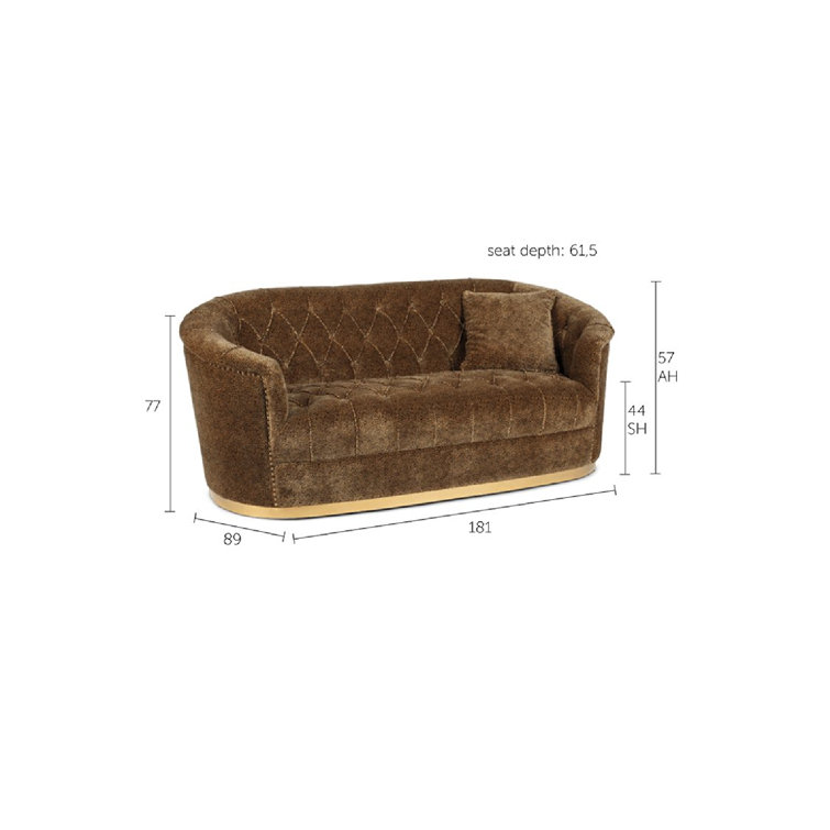 Brown Velvet Tufted Round Arm Sofa, 71''