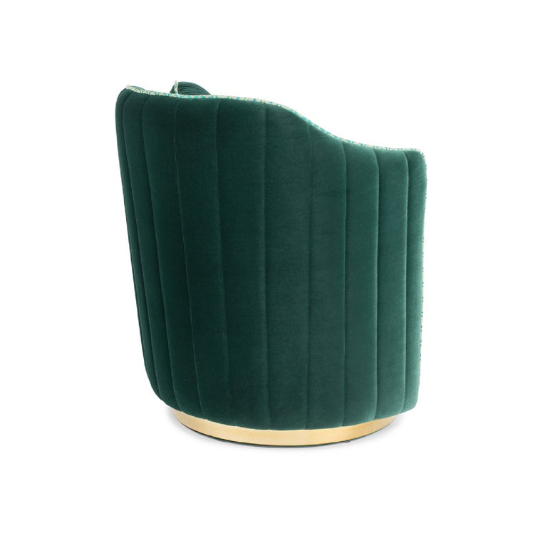 Elegant Dark Green Velvet Swivel Barrel Chair