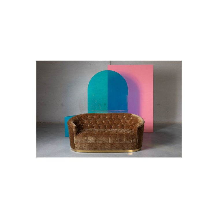 Brown Velvet Tufted Round Arm Sofa, 71''