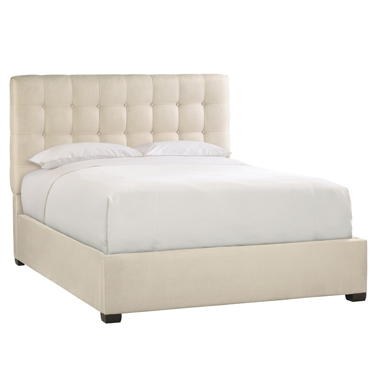 Cream King Upholstered Bed with Tufted Headboard and Nailhead Trim