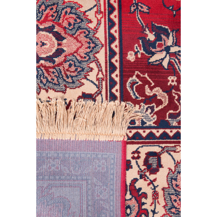 Old Red Rectangular Oriental Cotton and Synthetic Rug