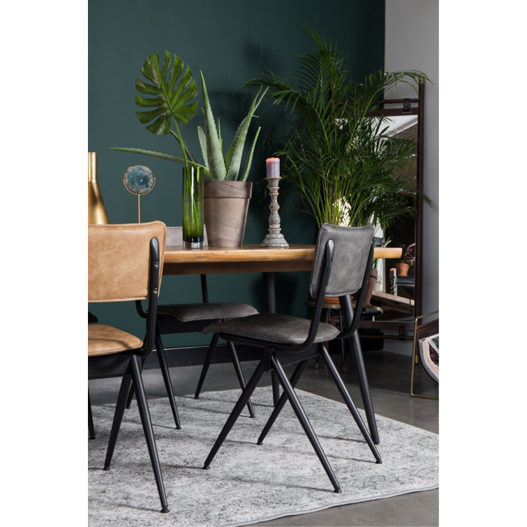 Brown PU Leather Upholstered Side Chair with Metal Legs