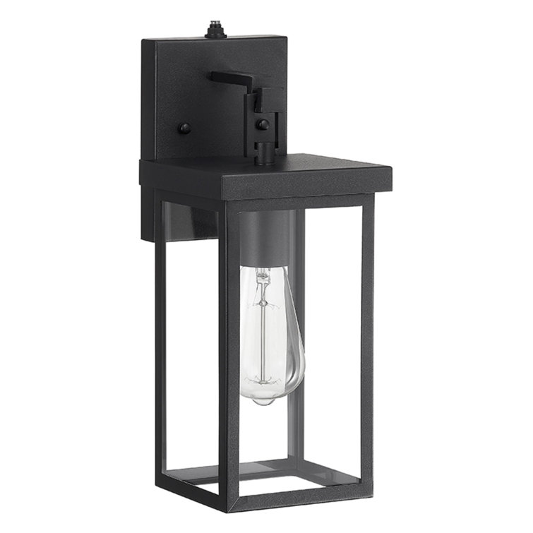 Black Metal and Glass Outdoor Wall Lantern Sconce with Photocell