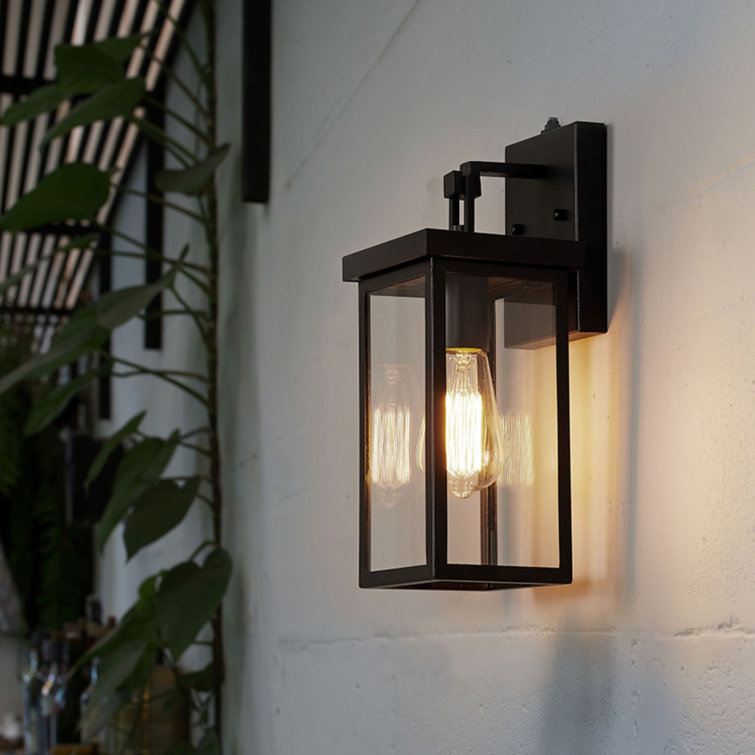 Black Metal and Glass Outdoor Wall Lantern Sconce with Photocell