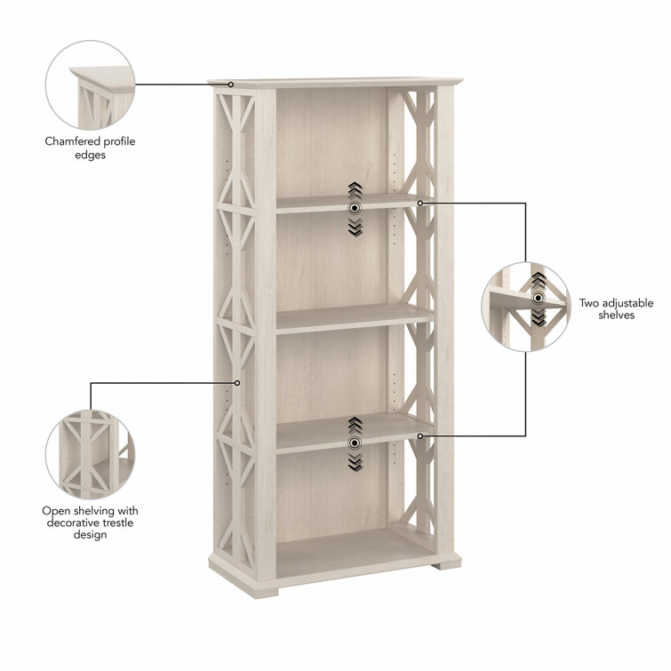 Adjustable Linen White Oak 66" Farmhouse Bookcase