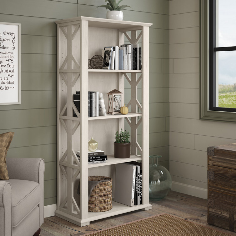 Adjustable Linen White Oak 66" Farmhouse Bookcase