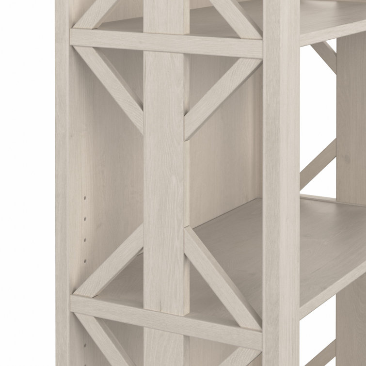 Adjustable Linen White Oak 66" Farmhouse Bookcase