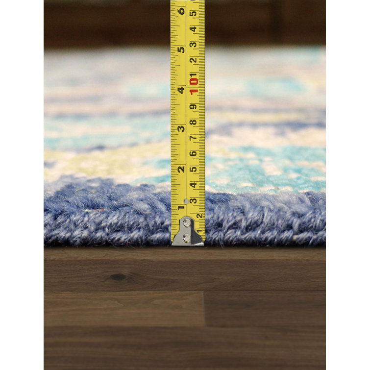 Elegant Oushak Hand-Knotted Blue Floral Wool Rug, 7'11" x 9'9"