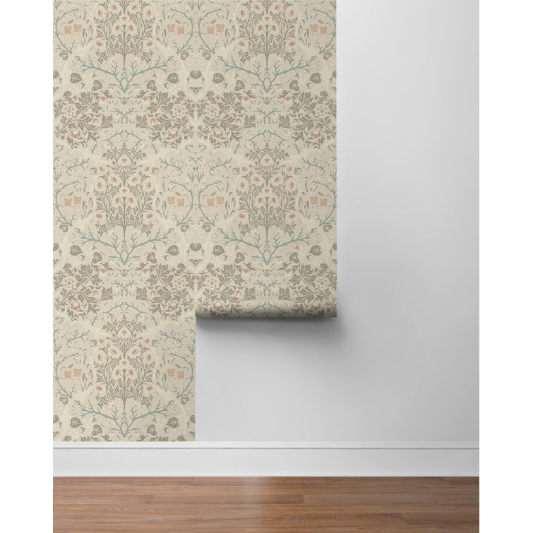 Lunar Rock & Clay Floral Damask Peel and Stick Wallpaper
