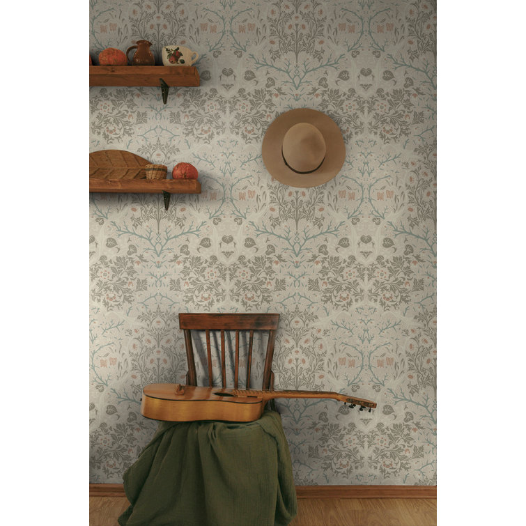 Lunar Rock & Clay Floral Damask Peel and Stick Wallpaper
