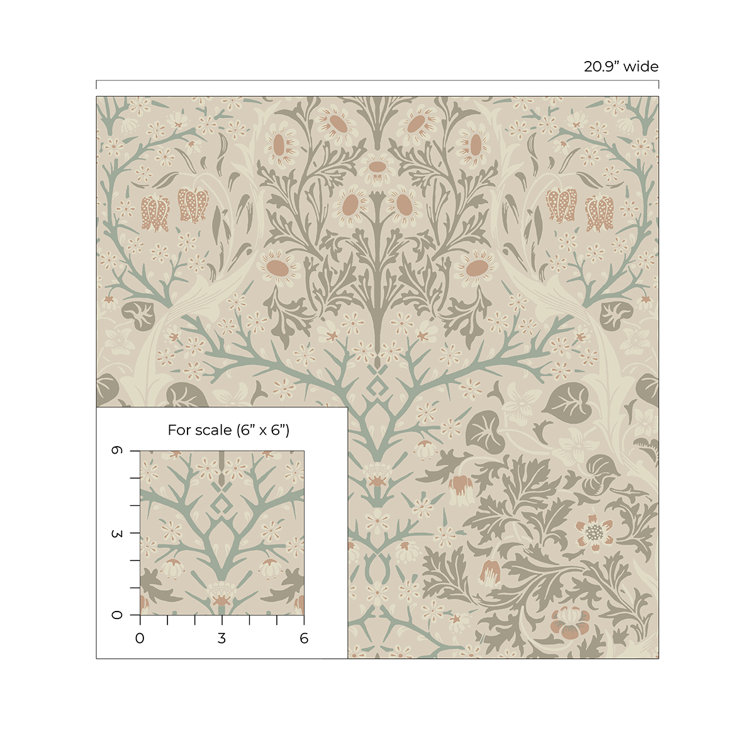 Lunar Rock & Clay Floral Damask Peel and Stick Wallpaper