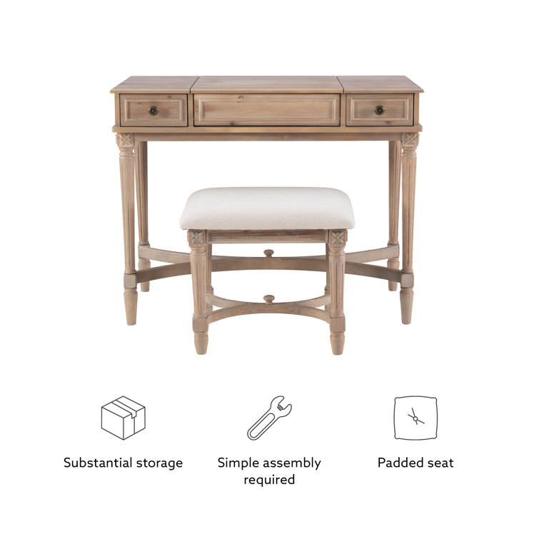 Cyndi Gray Wash Traditional Flip Top Vanity Set with Brass Accents
